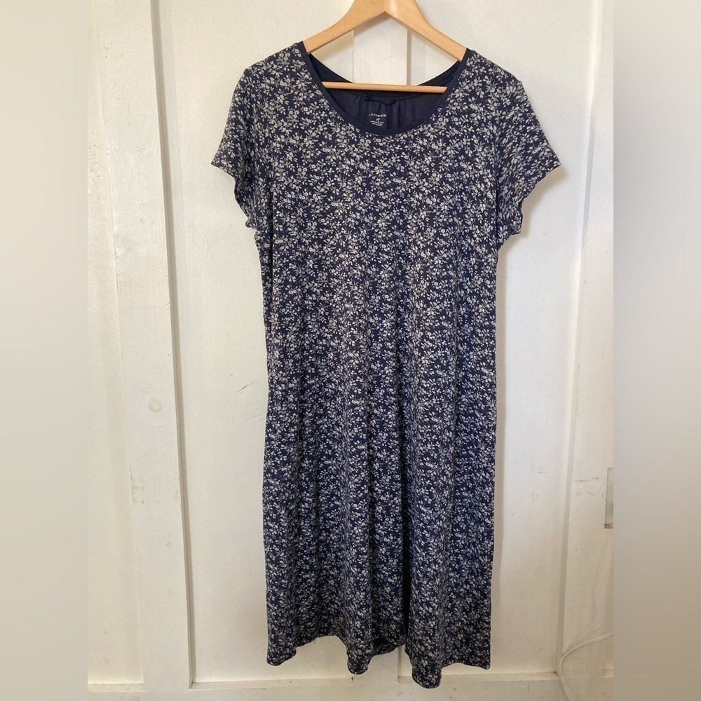 Lands End modest tiny floral cottage core long line midi shirt dress LP 14-16